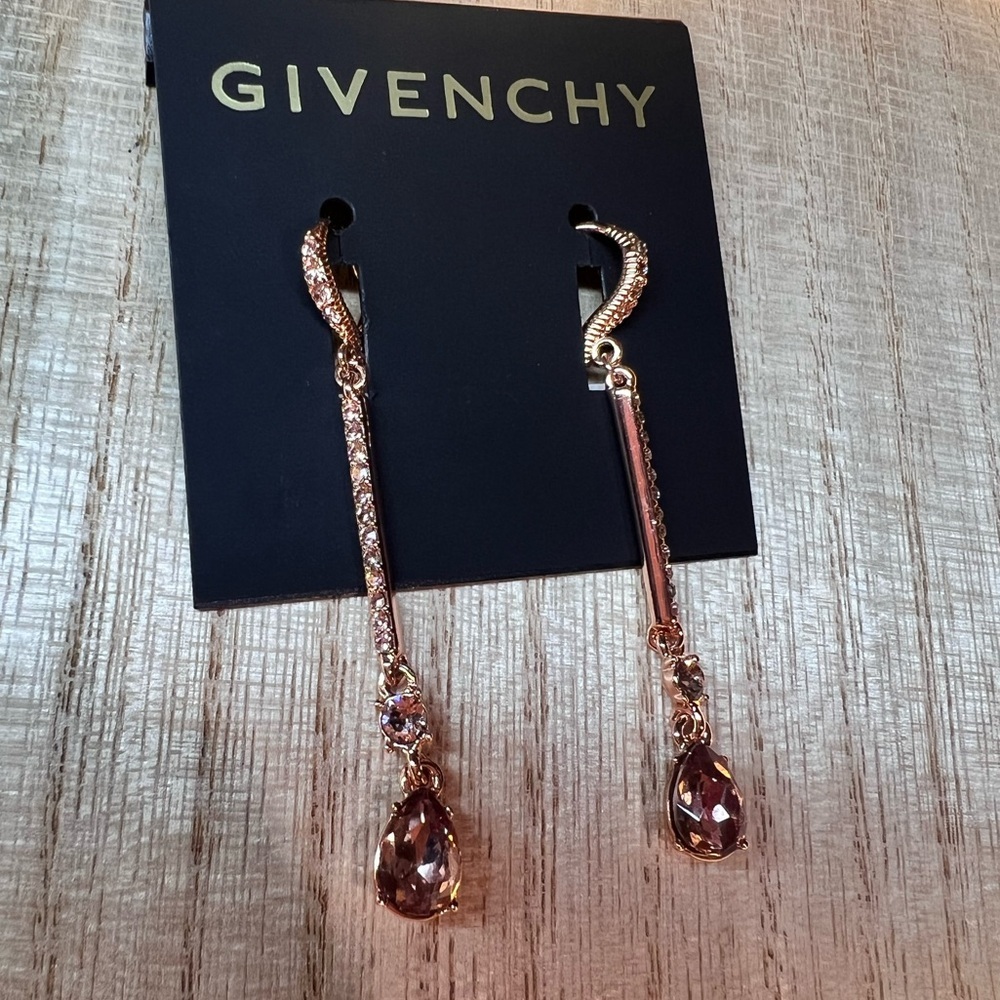 Givenchy Rose Gold Crystal Teardrop Dangle Earrings - Picture 5 of 6